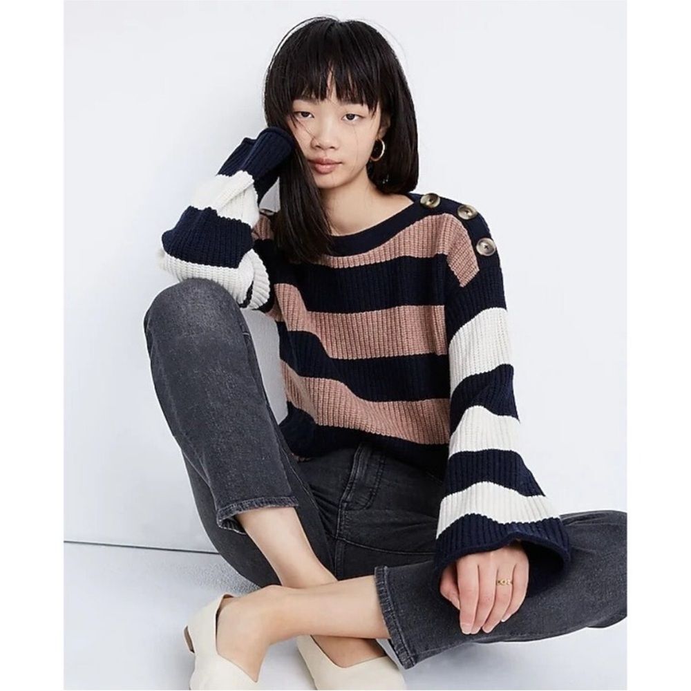 Madewell Calloway Boatneck Pullover Sweater in Stripe Mix Size Medium Winter